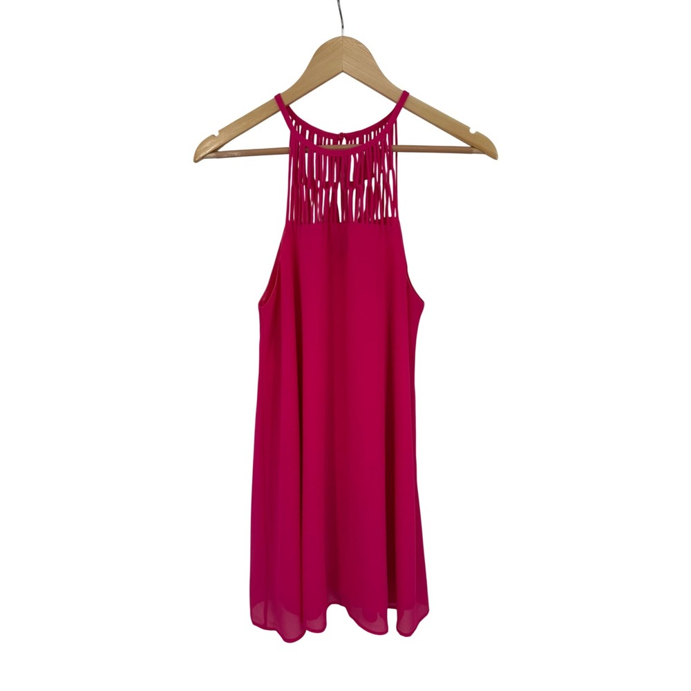 Lulus Cage Neck Mini Dress Womens S Bright Flowy Chiffon Coquette Event  Ballet
